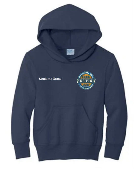 Youth Pullover Hooded Sweatshirt With Students Name ,Navy
